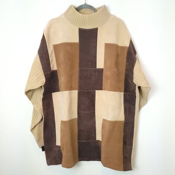 Vintage Koman Faux Suede Patch Mock Sweater, 80's Throwback, Men's XLarge - Picture 1 of 9